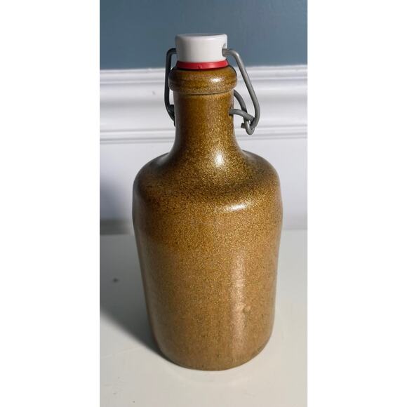 None Other - Vintage MCM Stoneware Bottle w/ Porcelain Lid & Bale